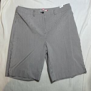 Anne Klein Sport Shorts Size 16 Bermuda Stretch Black White Striped Walking
